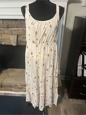 liberty Cream Maxi Dress with Rust Diamond Motif